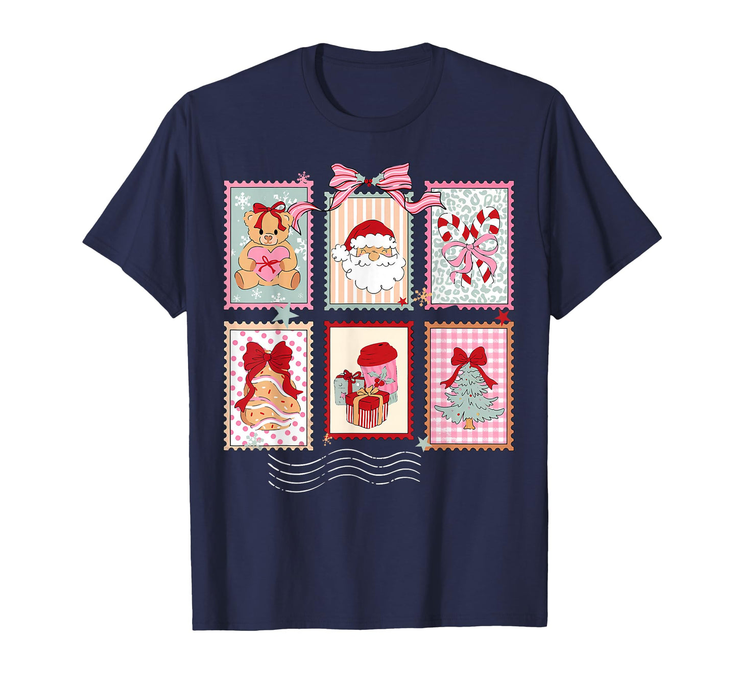 Vintage Christmas Postage Stamps Holiday Family Teacher Girl T-Shirt