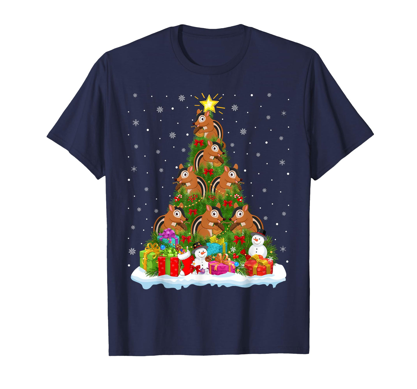 Chipmunk Christmas Tree Holiday Decor Funny Xmas Lights T-Shirt