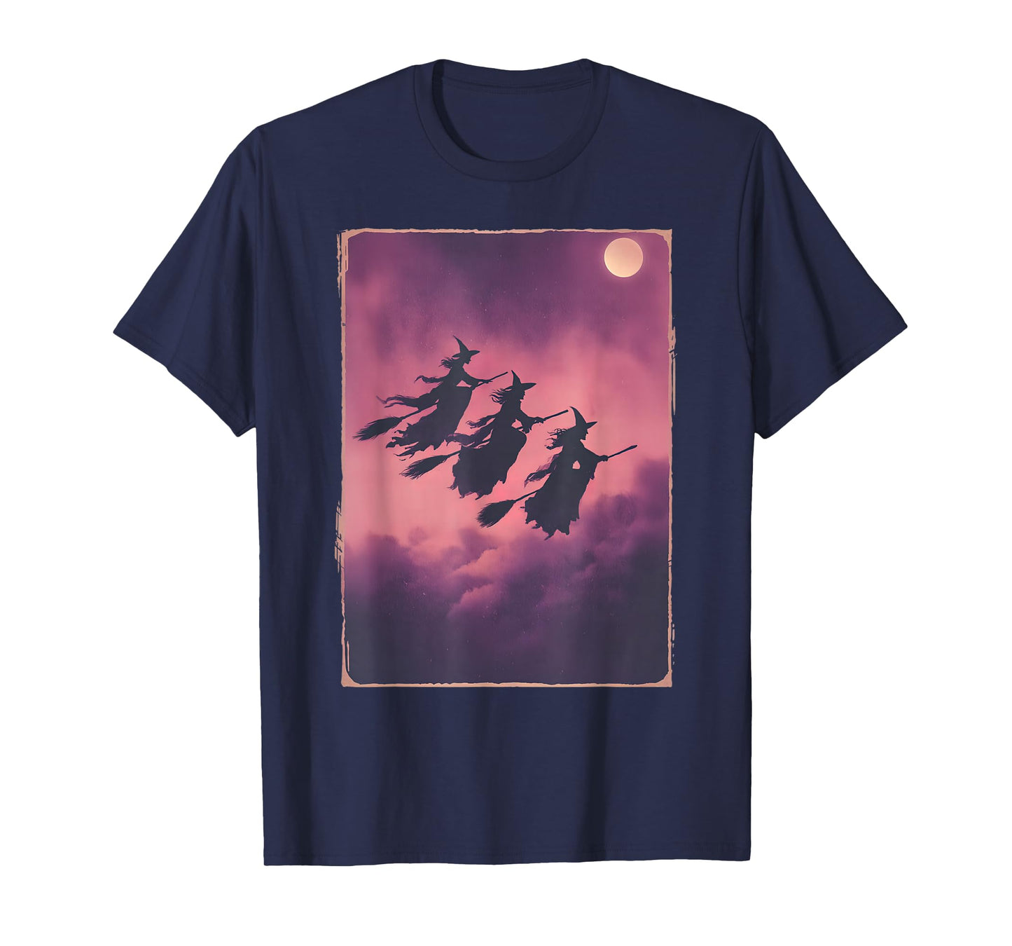 Three Witches Riding Broom Wicca Witchy Witch Halloween T-Shirt