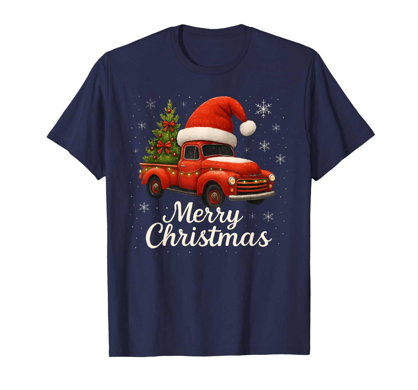 Old Red Truck Santa Hat Xmas Tree Merry Christmas Vintage T-Shirt