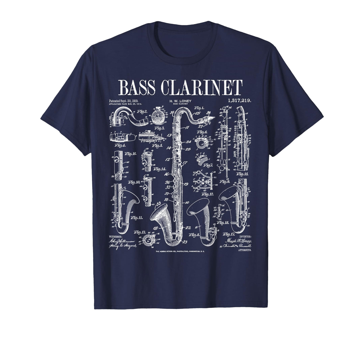 Bass Clarinet Player Clarinetist Vintage Patent Musician T-Shirt