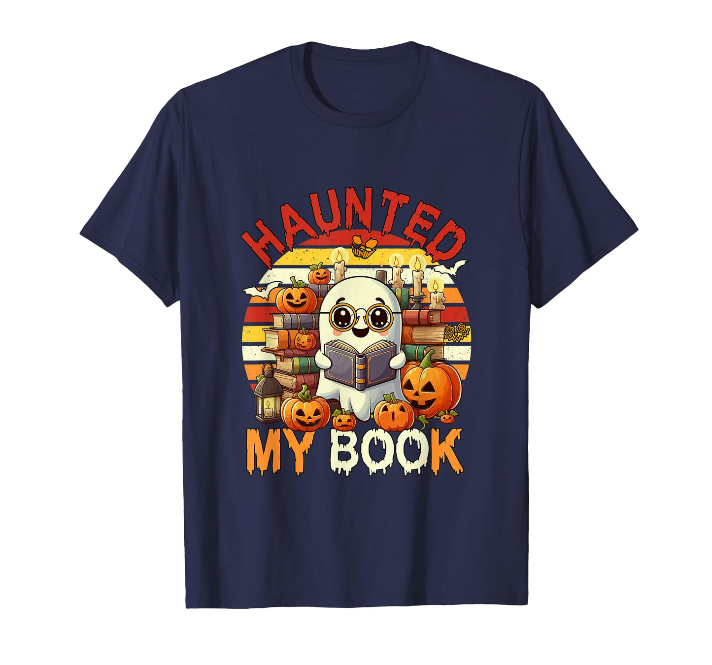 Vintage Haunted by My Book Halloween Boo Librarian Bookworm T-Shirt