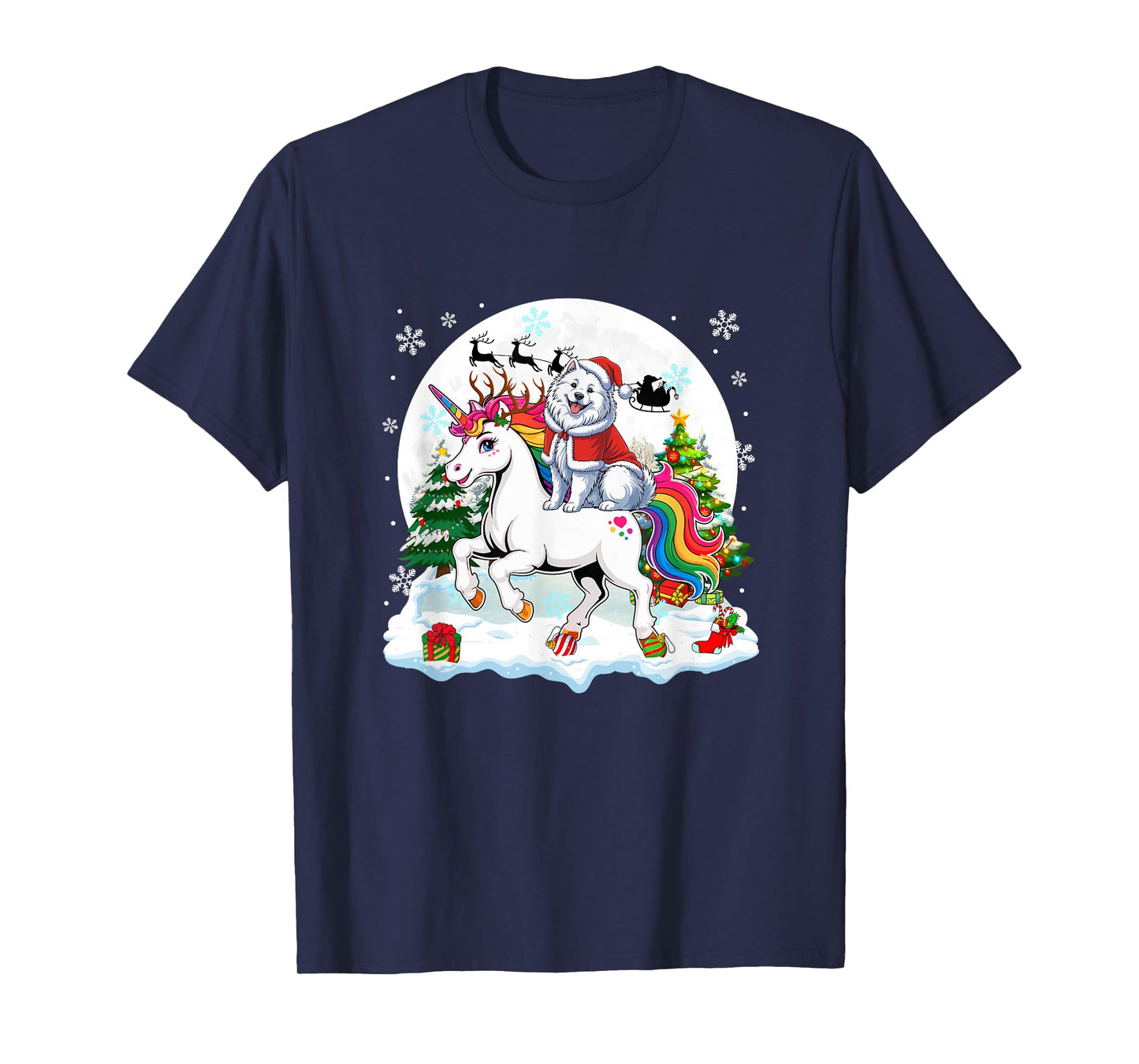 Santa Samoyed Riding Unicorn Reindeer Christmas Owner Kids T-Shirt