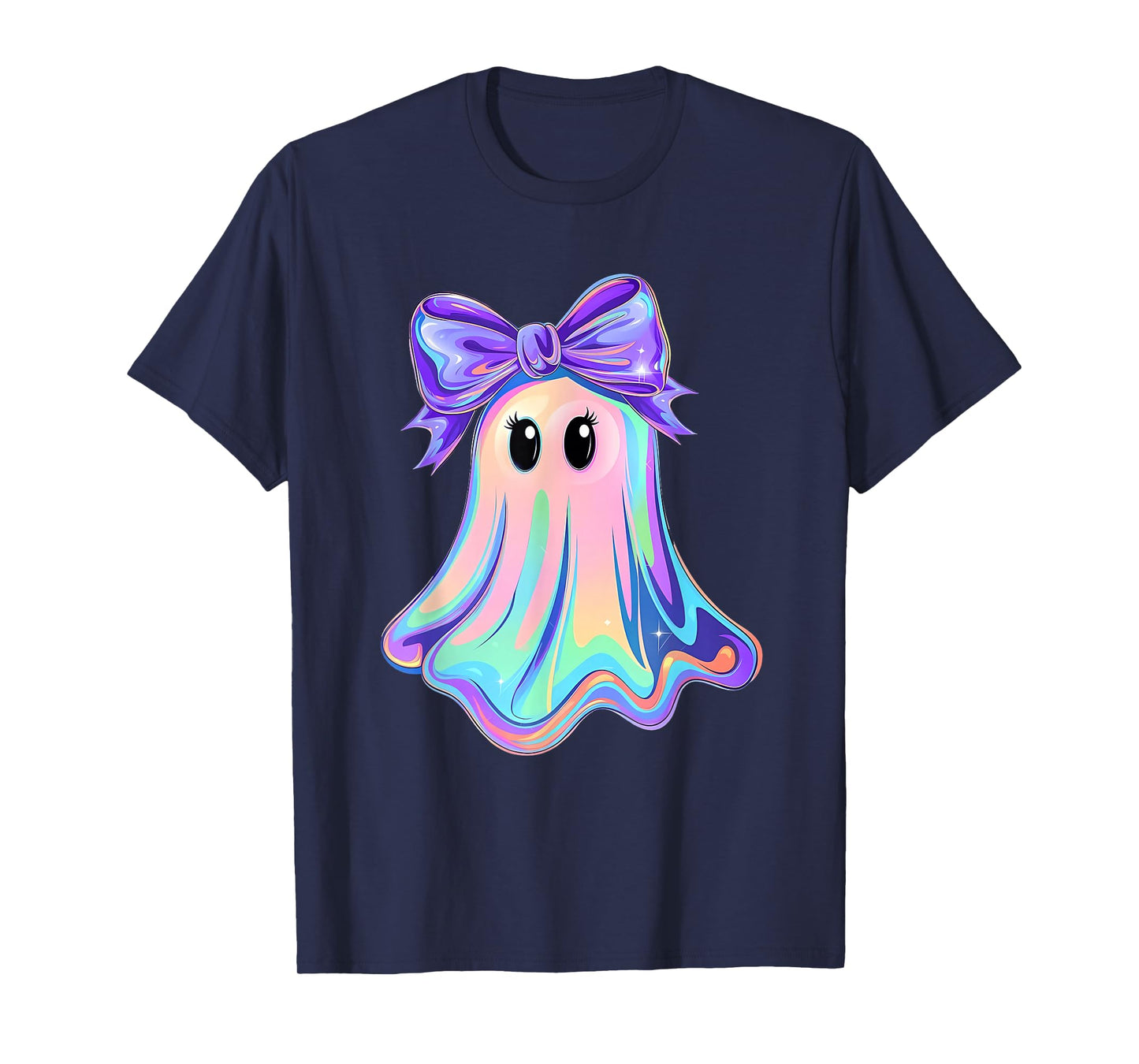 Pastel Galaxy Ghost Halloween Girl Kids Ghost Coquette Bow T-Shirt