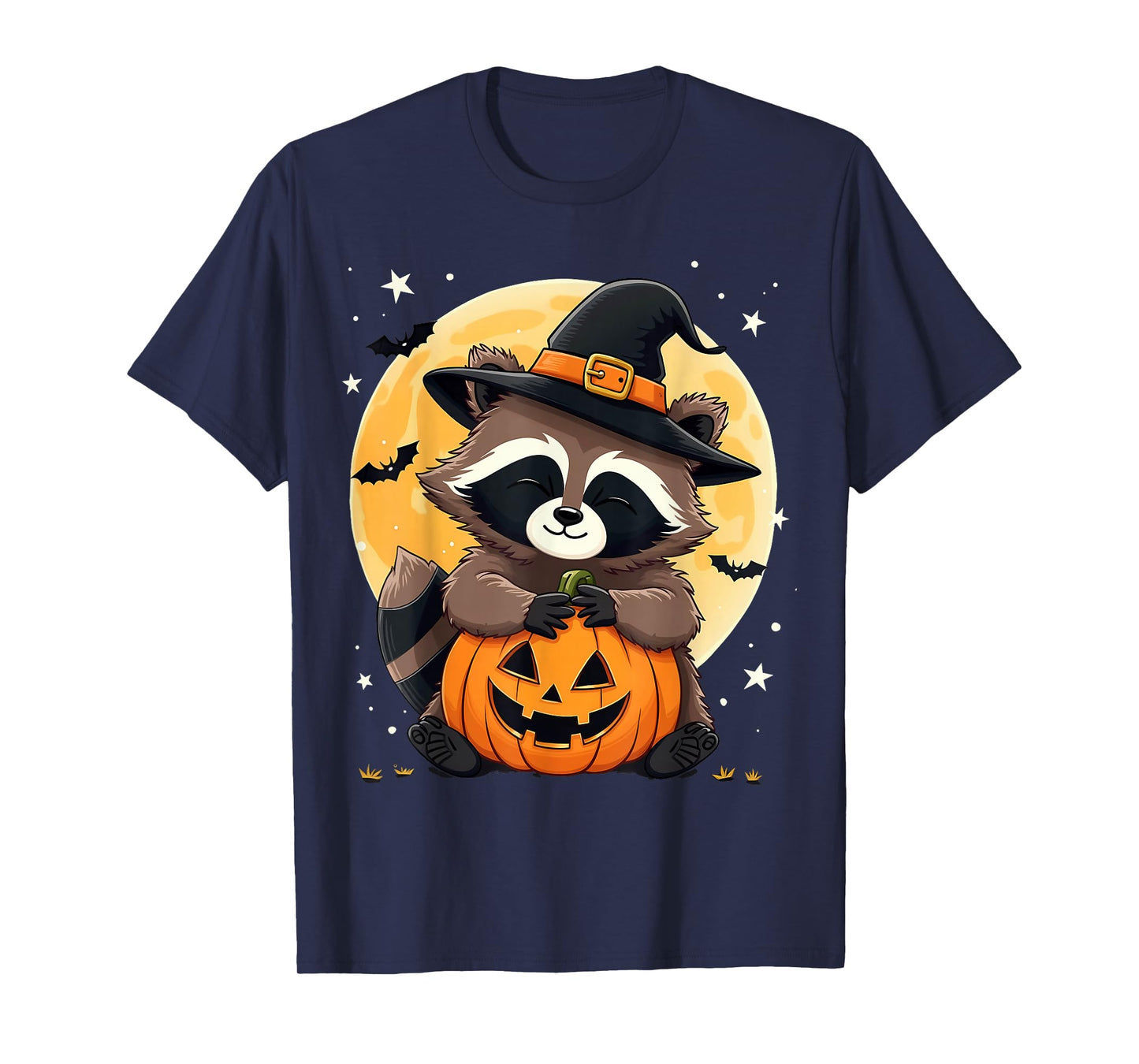 Halloween Raccoon Witch Hat Pumpkin Spooky T-Shirt