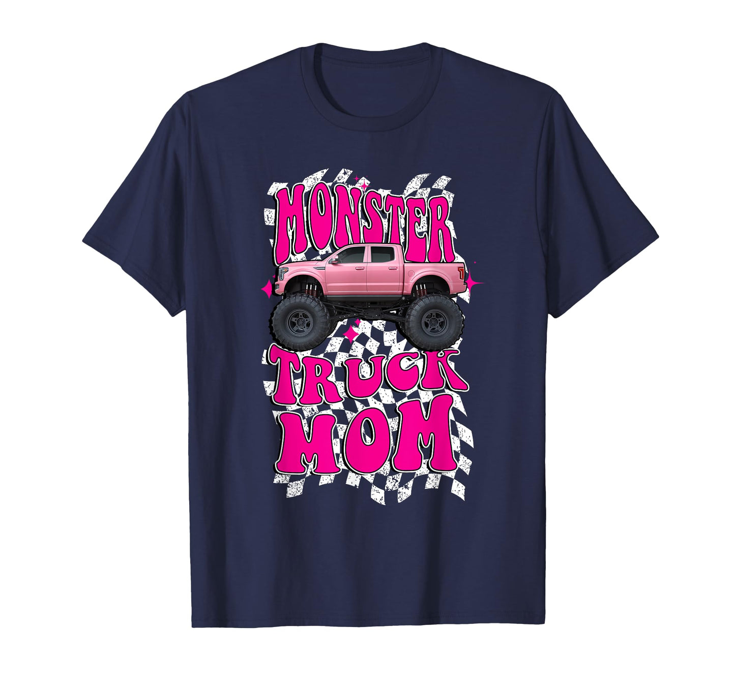 Monster Truck Mom Wavy Retro Vintage Pink Monster Truck T-Shirt
