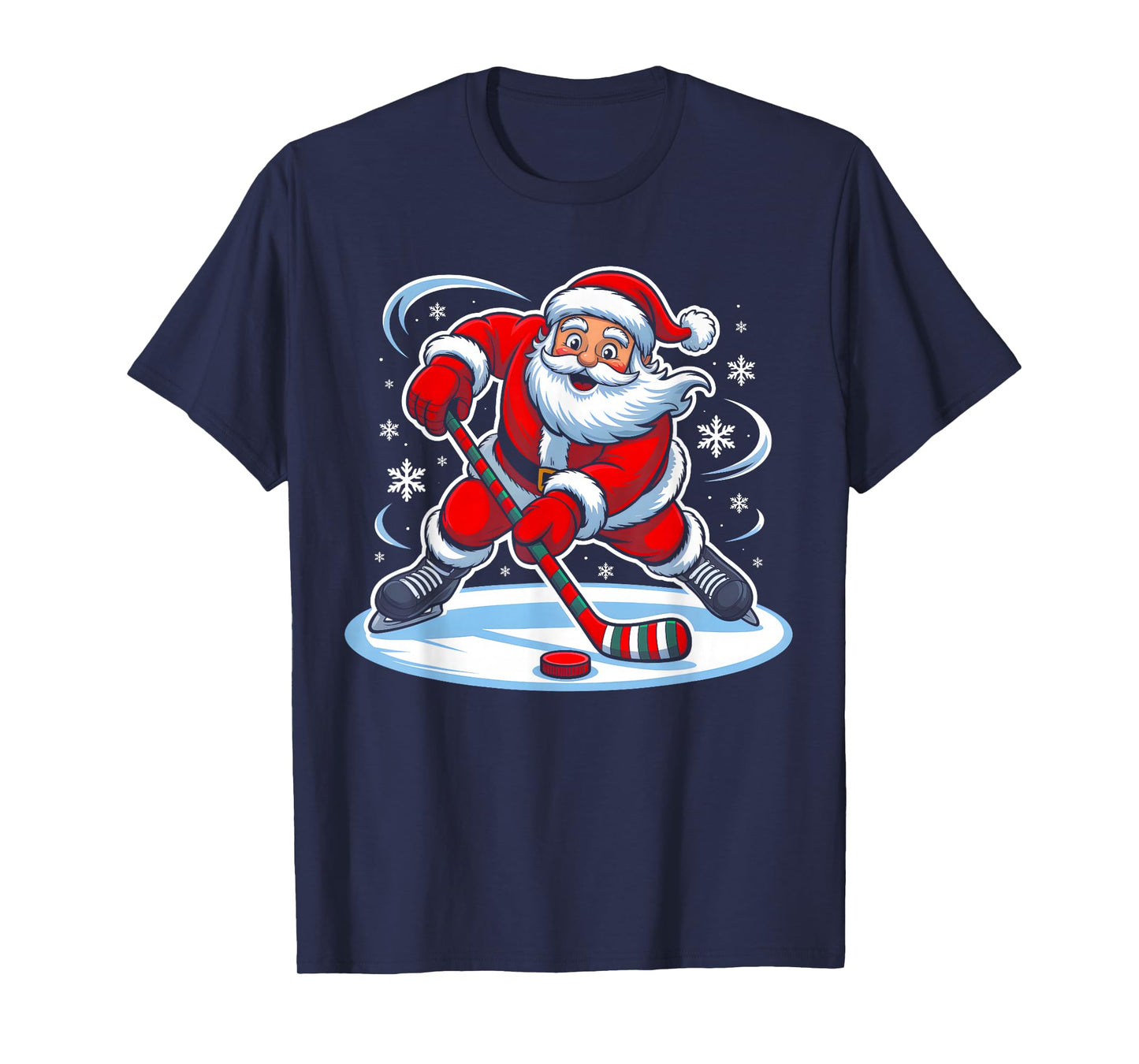 Santa Ice Hockey Christmas Funny Xmas Pajamas Boys Men Sport T-Shirt