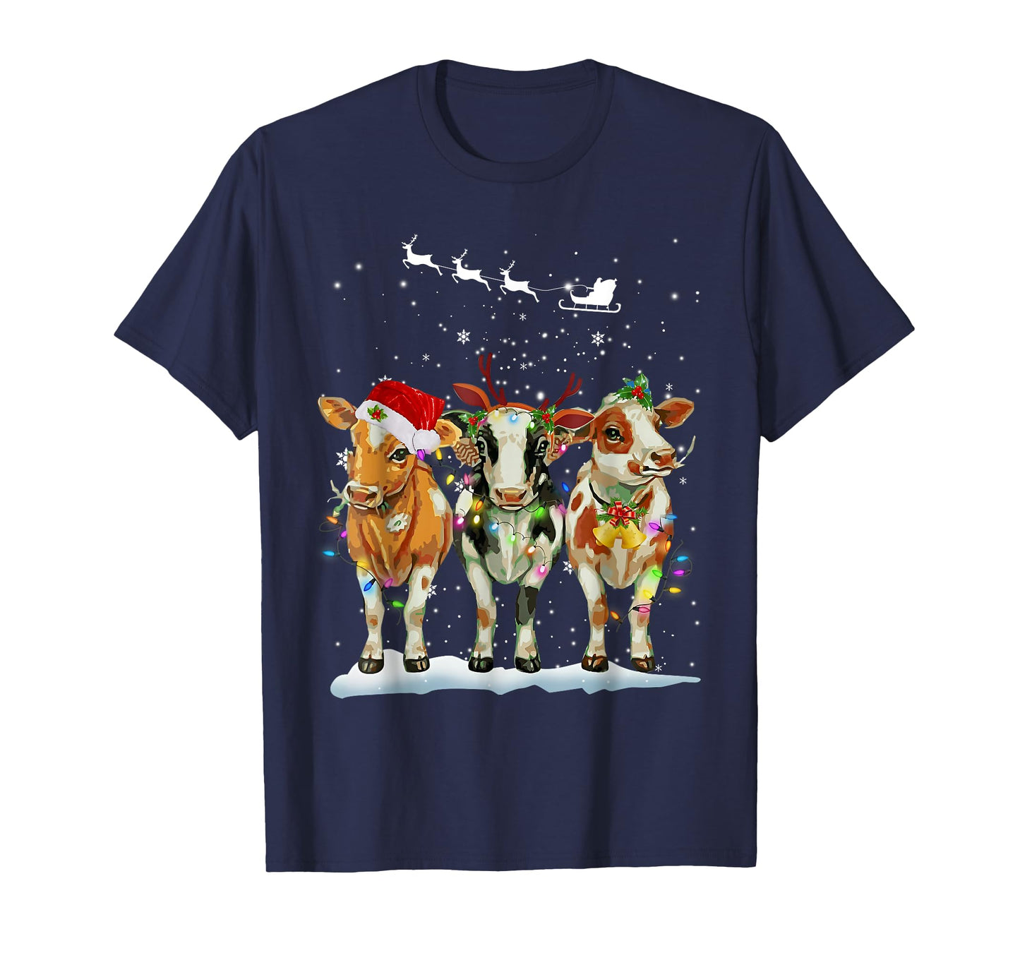 Cow Christmas Lights Funny Heifers Holiday Farm Xmas Pajamas T-Shirt