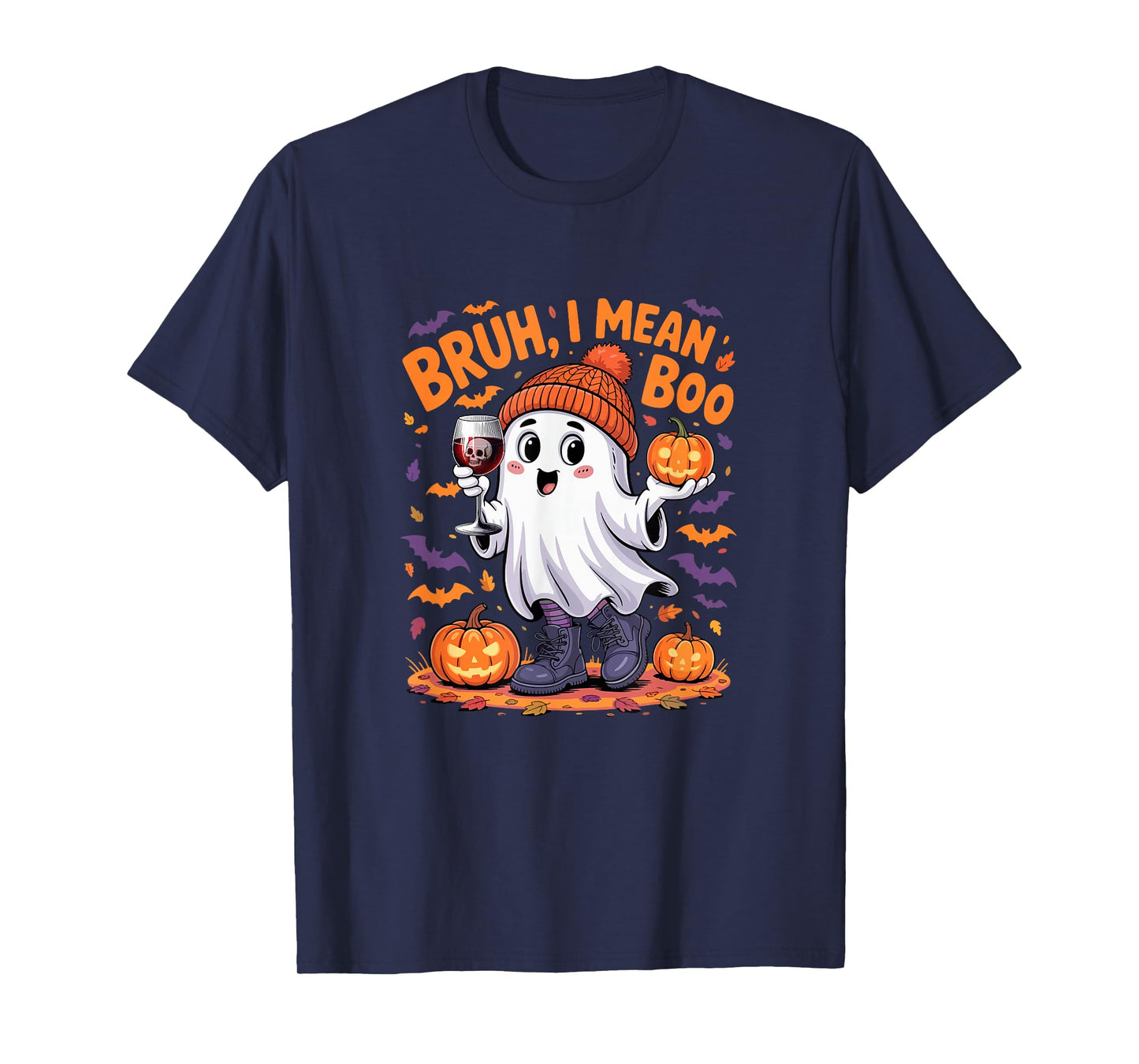 I Mean Boo Funny Joke Boo Ghost Drinking Wine Halloween T-Shirt
