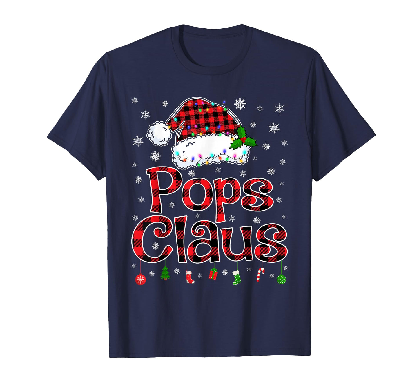 Pops Claus Christmas Lights Xmas Pajama Matching Family T-Shirt
