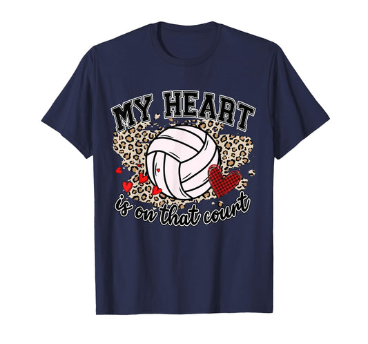 Leopard Volleyball Player My Heart's On That Court Game Day T-Shirt