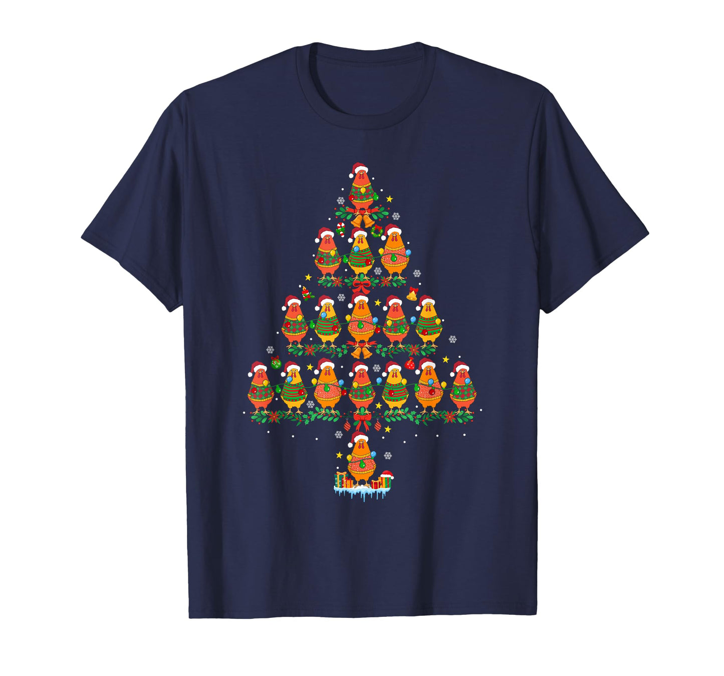 Chicken Christmas Tree Lights Funny Xmas Farmer Animal Lover T-Shirt