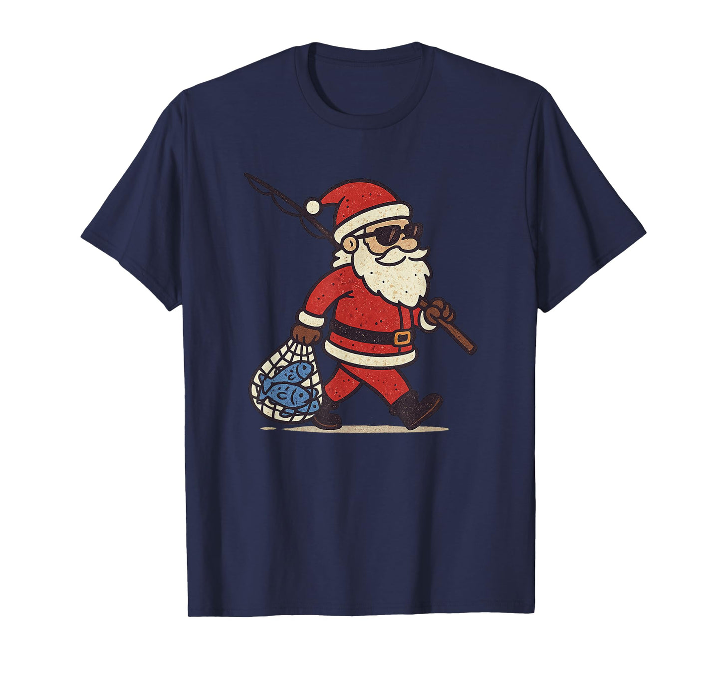 Santa Fishing Christmas Vintage Fish Funny Xmas T-Shirt
