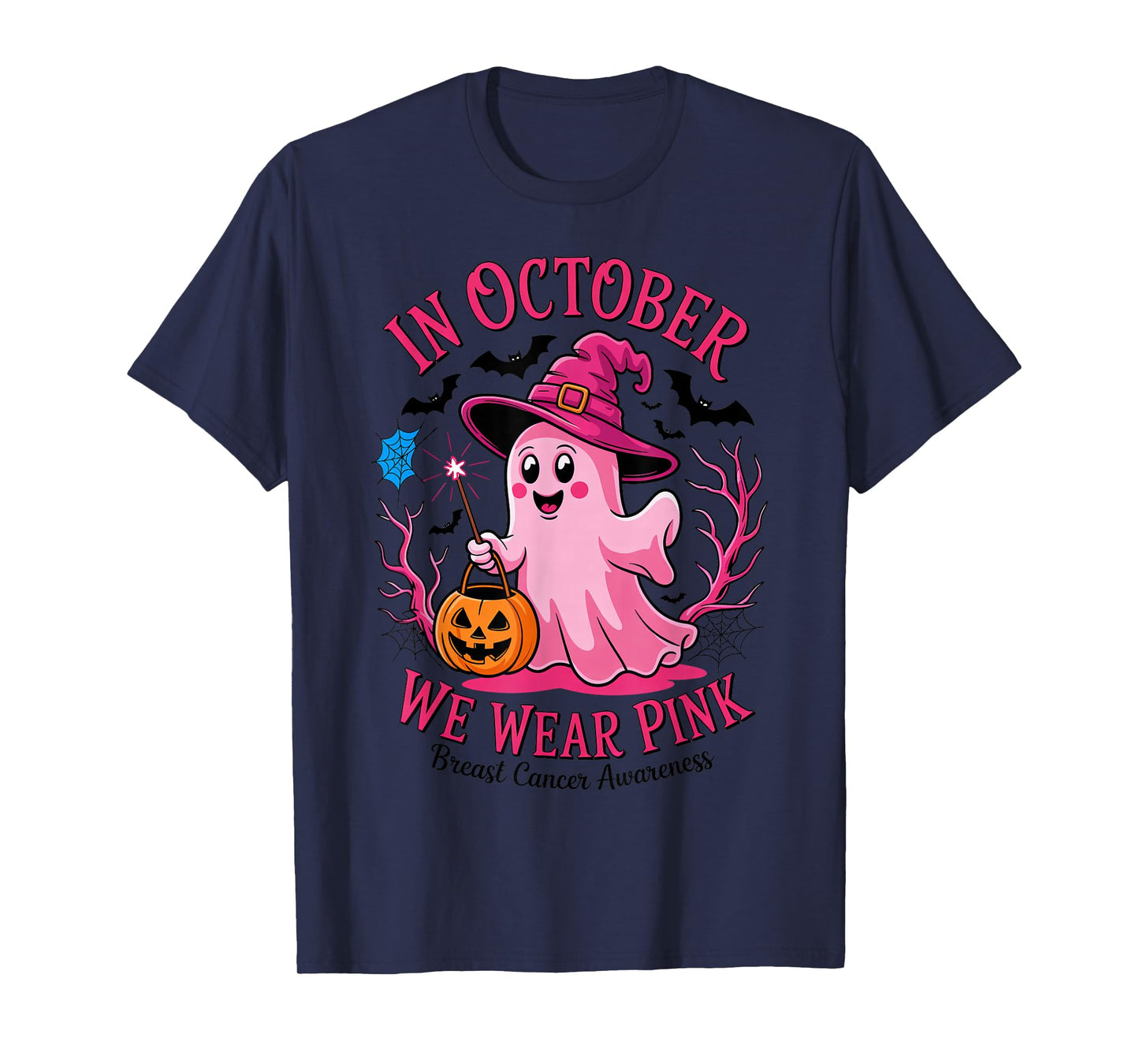 Pink Ghost Witch Halloween in October We Wear Pink Awareness T-Shirt