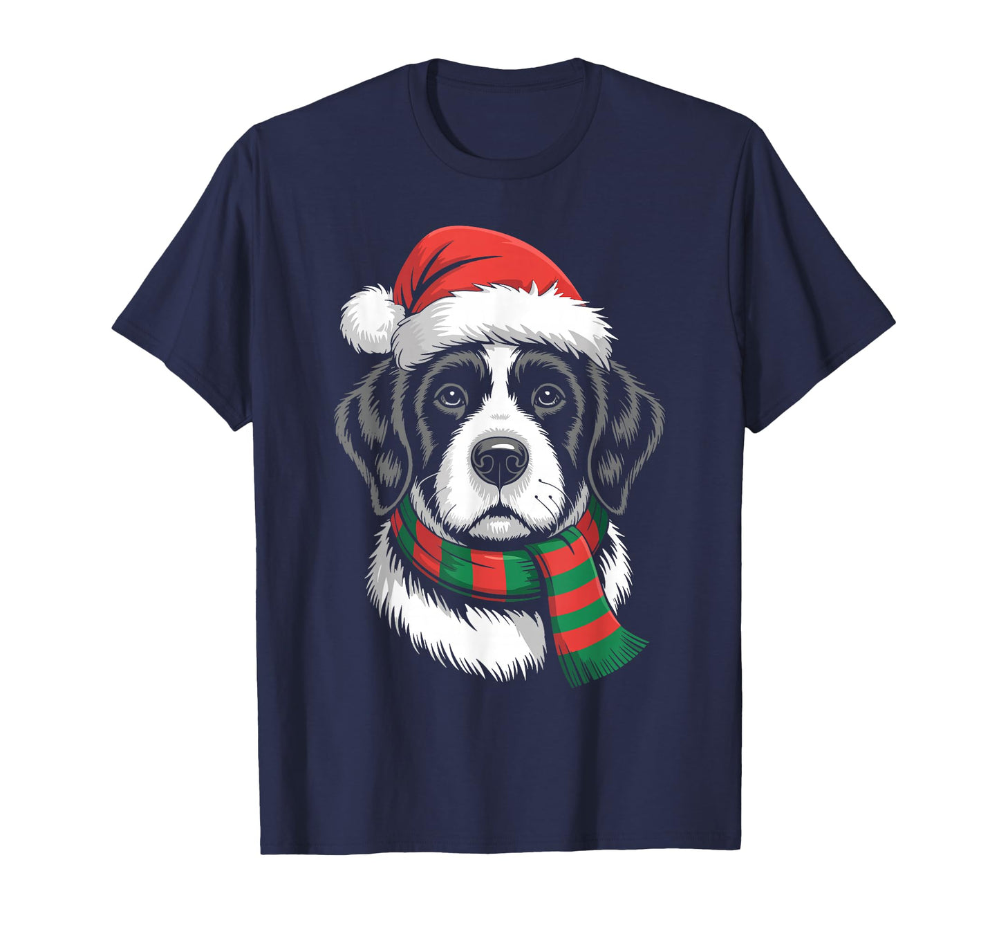 Bernard Dog Xmas Santa Hat Scarf Christmas Costume T-Shirt