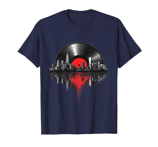 New York City Skyline Shirt Vintage Vinyl Record Turntable T-Shirt