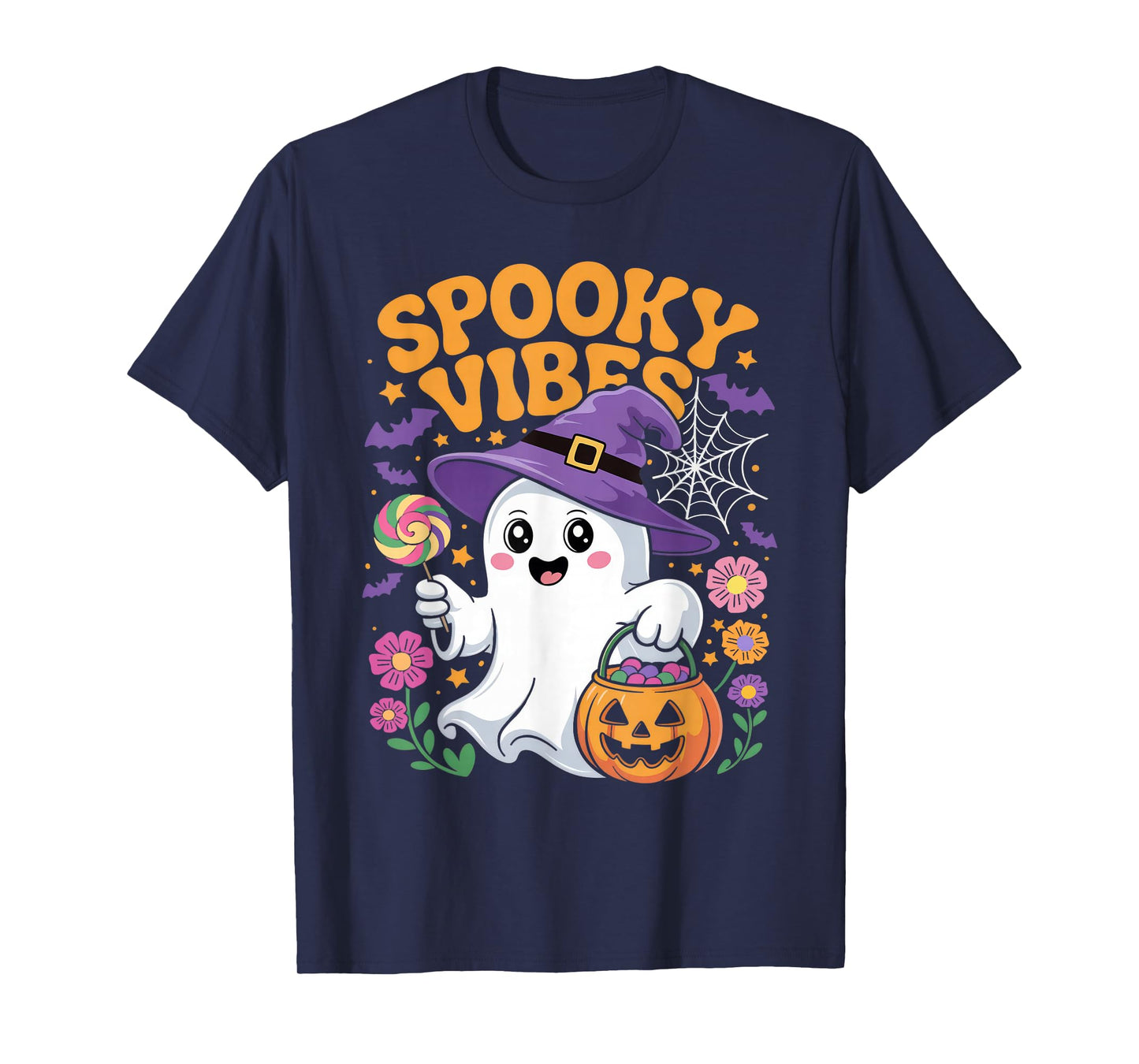 Groovy Spooky Vibes Shirt 70s Retro Halloween Kawaii Ghost T-Shirt