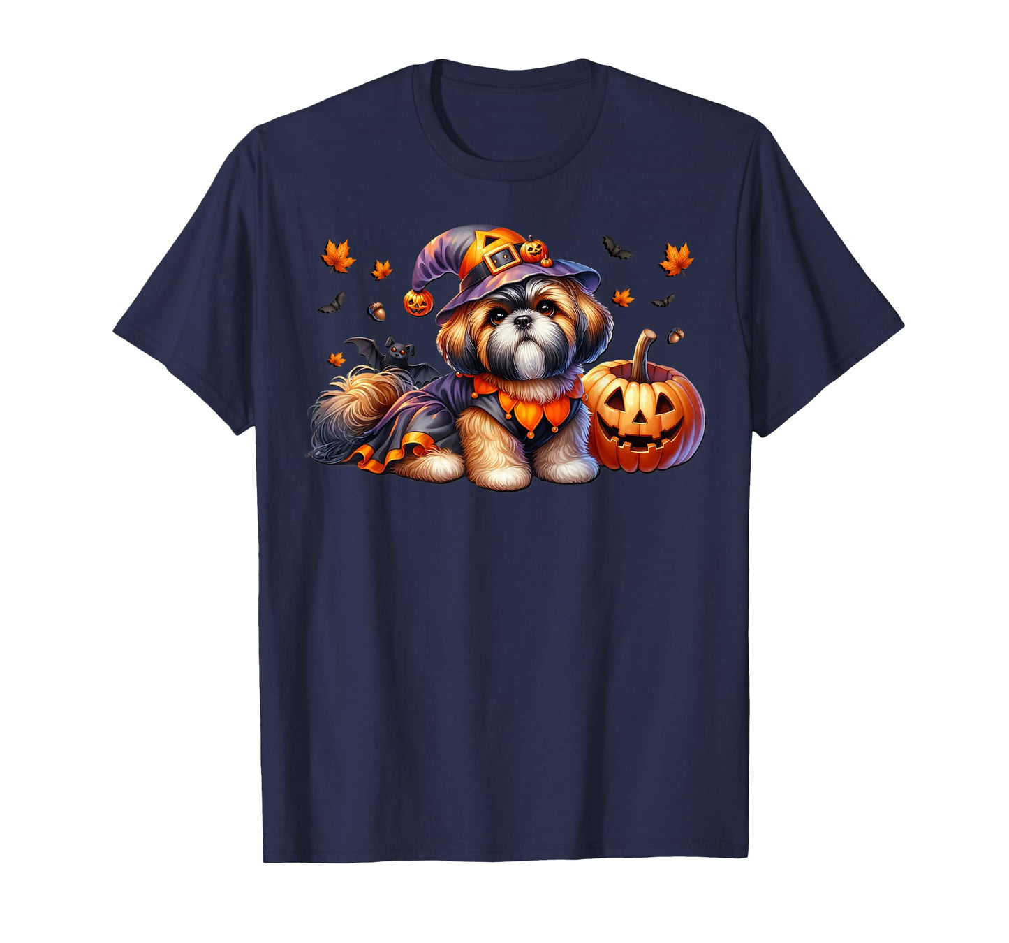Cute Fall and Halloween Shih Tzu Dog Graphic for Witches T-Shirt