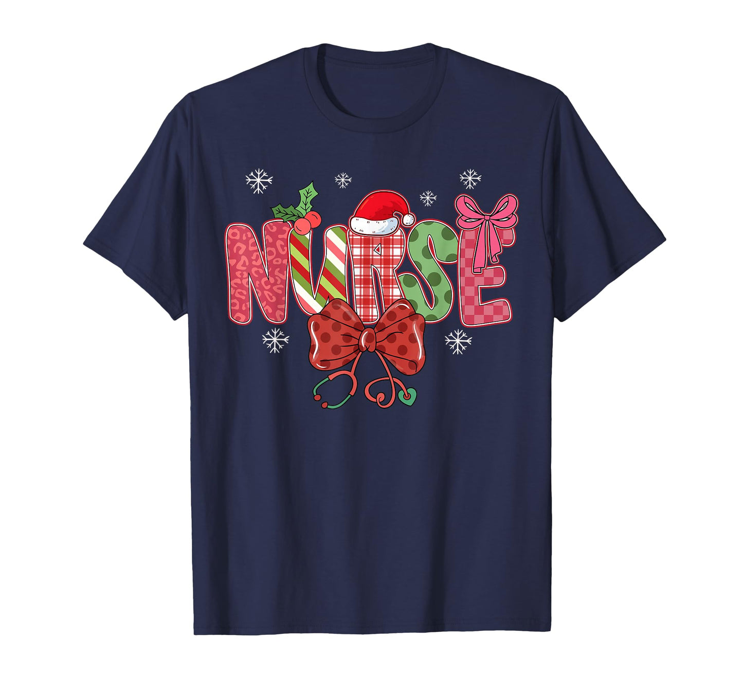 Christmas Nurse Coquette Bow Stethoscope Nursing Xmas Pjs T-Shirt