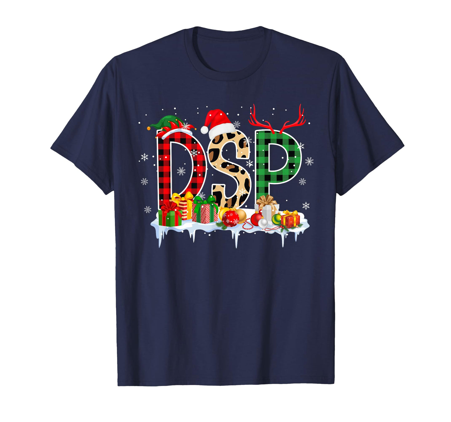 Leopard Red Plaid DSP Nursing Santa Hat Reindeer Christmas T-Shirt