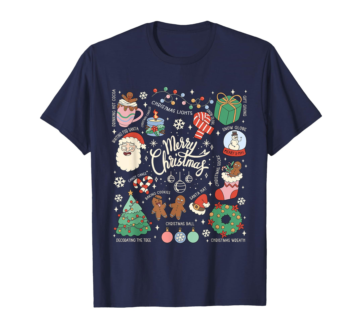Retro Doodles Christmas Tree Santa Cute Merry Xmas Holiday T-Shirt