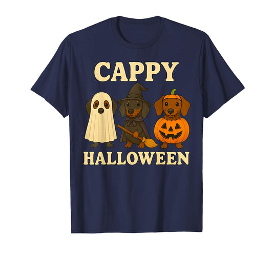 Cappy Halloween Funny Dachshund Dog Ghost Witch Pumpkin Tees T-Shirt