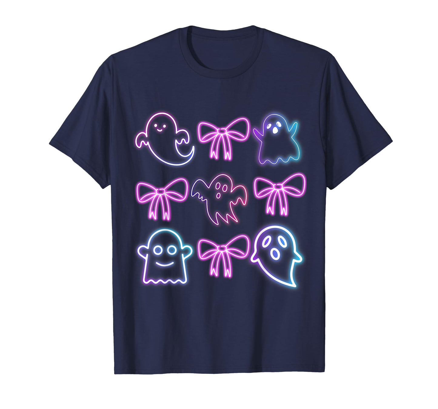 Cute Boo Ghost Spooky Season Glow In Halloween Night Bow T-Shirt