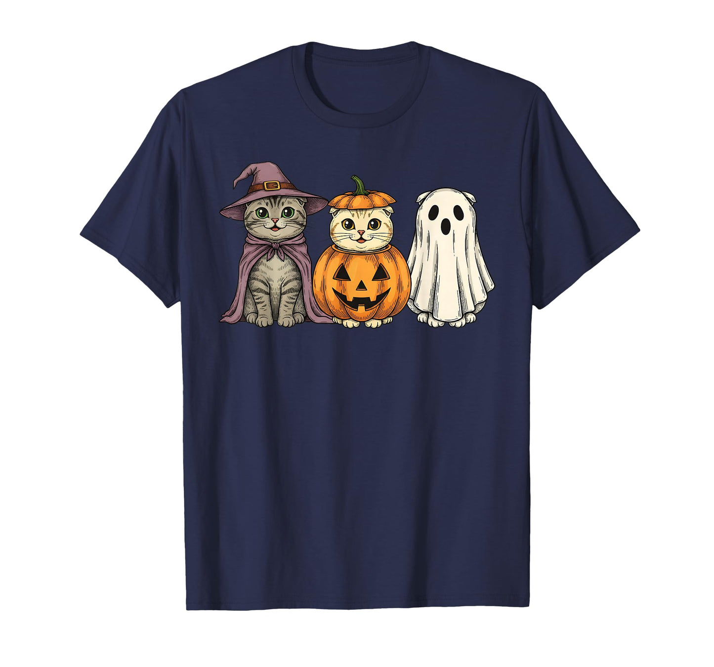 Spooky Ghost Scottish Fold Cat Lover Pumpkin Halloween T-Shirt