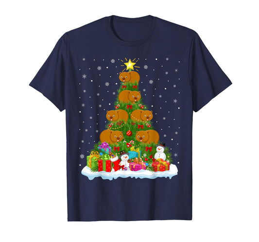 Cute Wombat Christmas Tree Holiday Decor Funny Xmas Lights T-Shirt