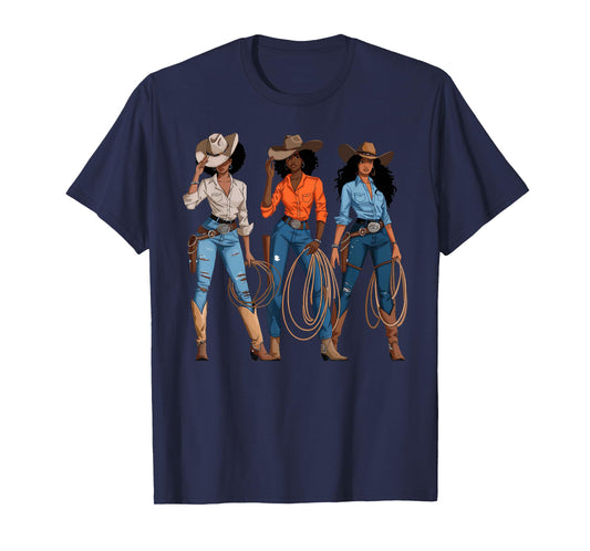 Black African American Cowgirl Western Country Rodeo T-Shirt