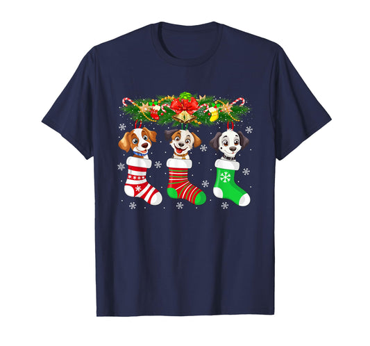 Dog in Christmas Socks Funny Pet Dog Puppy Lover Xmas T-Shirt
