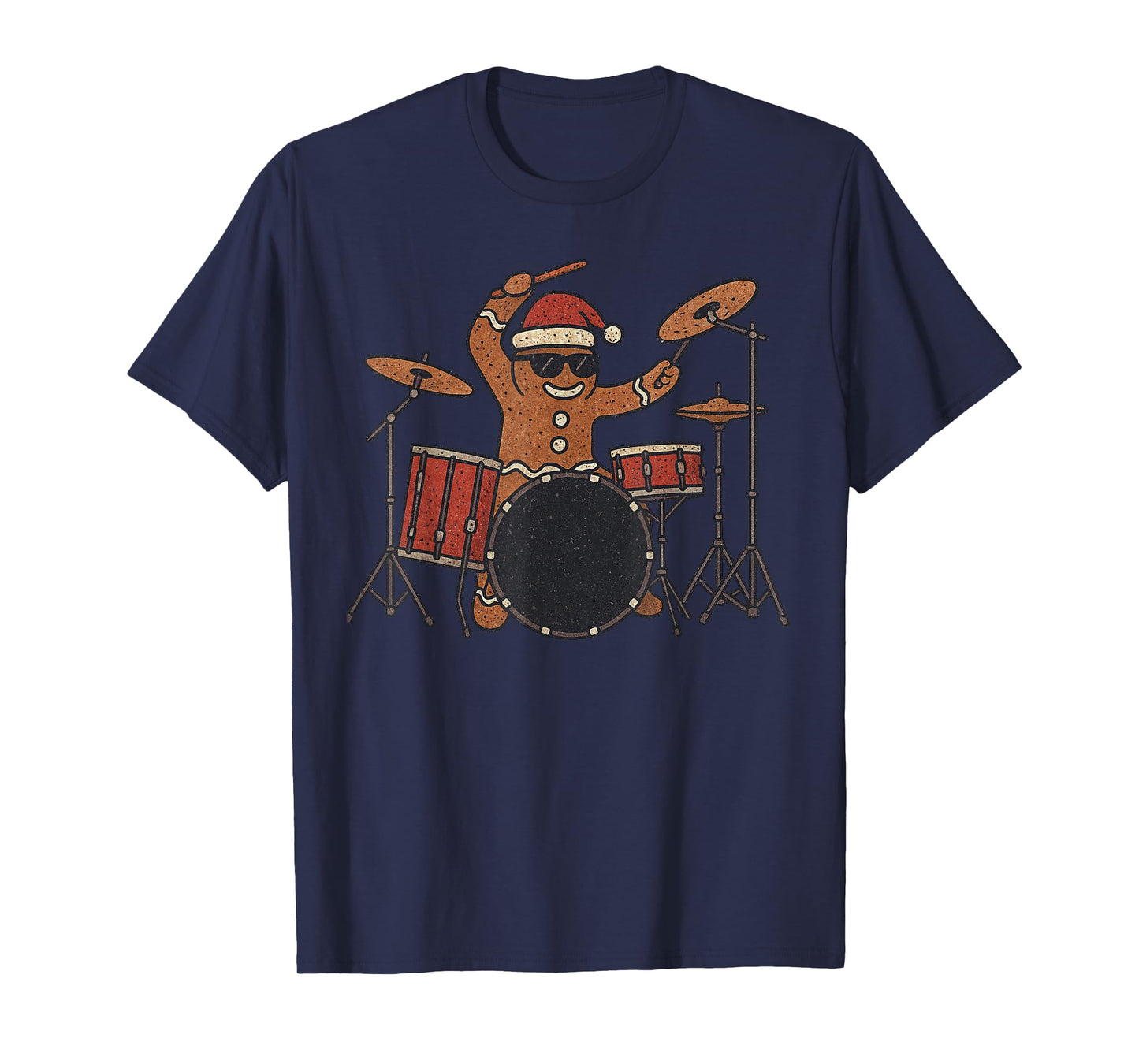 Gingerbread Playing Drums Christmas Vintage Drummer Xmas T-Shirt