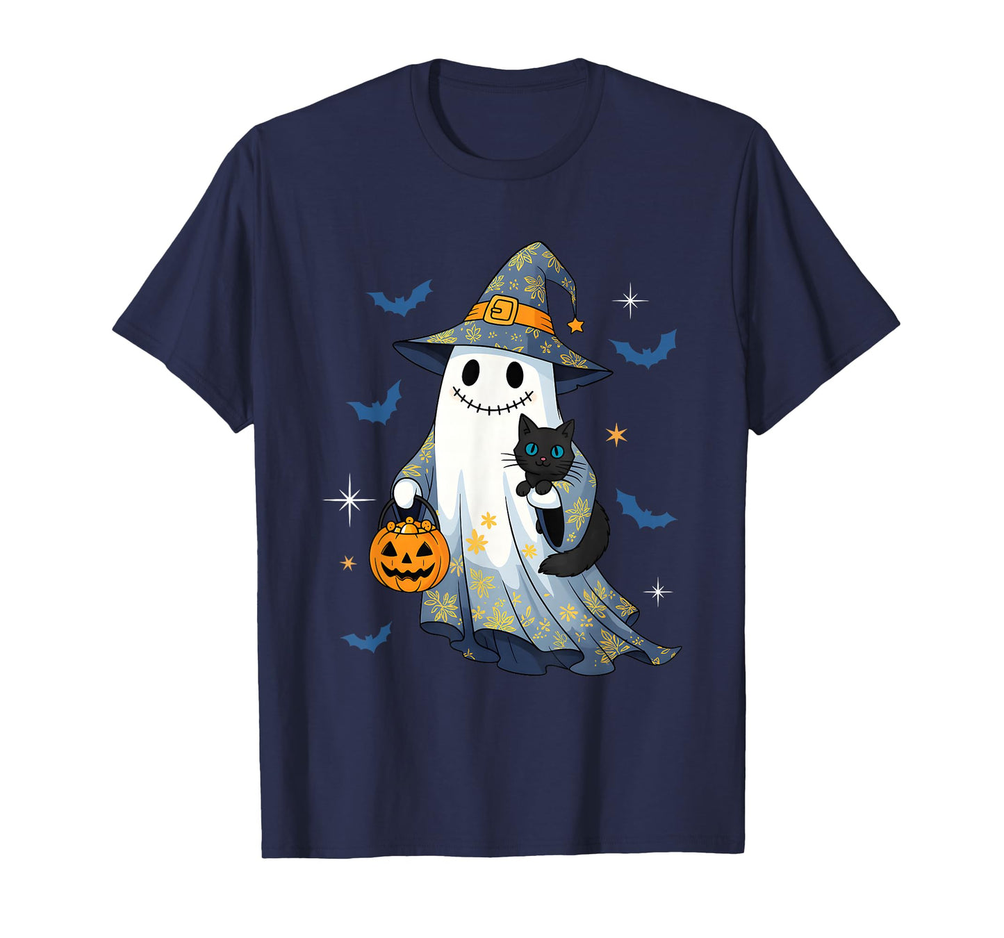 Halloween Ghost Witch Holding Black Cat Funny Halloween T-Shirt