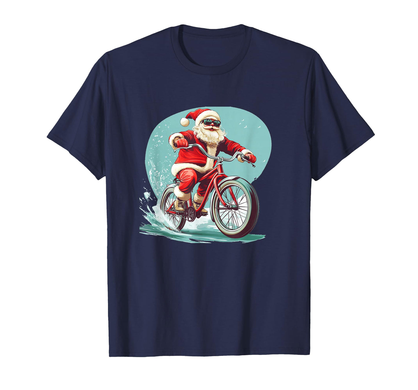 Sunglasses Santa with Bike Outfit for Biker and Cyclists T-Shirt