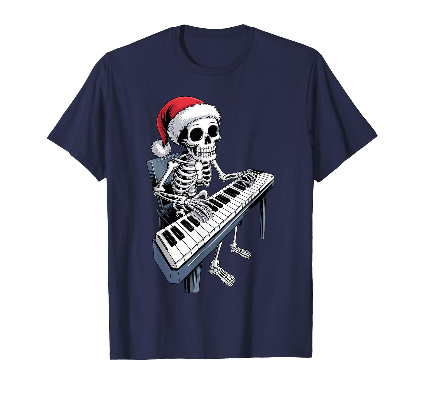 Xmas Santa Skeleton Playing Piano Funny Christmas Boys Kids T-Shirt