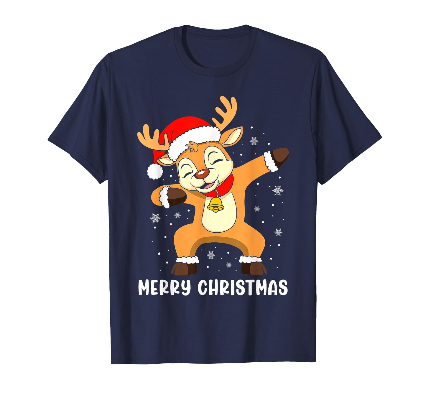 Merry Christmas Reindeer Red Santa Hat Funny Xmas Pajamas T-Shirt