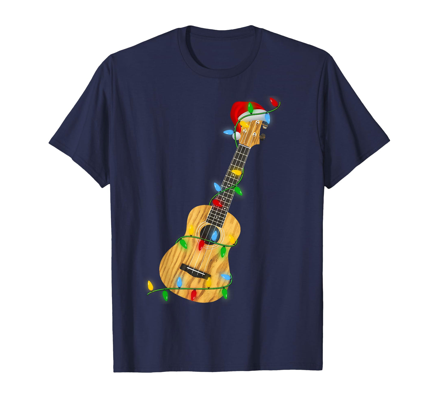 Ukulele Guitar Christmas Lights Funny Music Lover Xmas T-Shirt