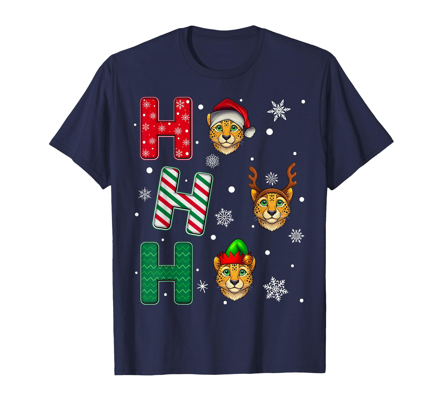 Ho Ho Ho Cheetah Animal Christmas Santa Elf Xmas T-Shirt