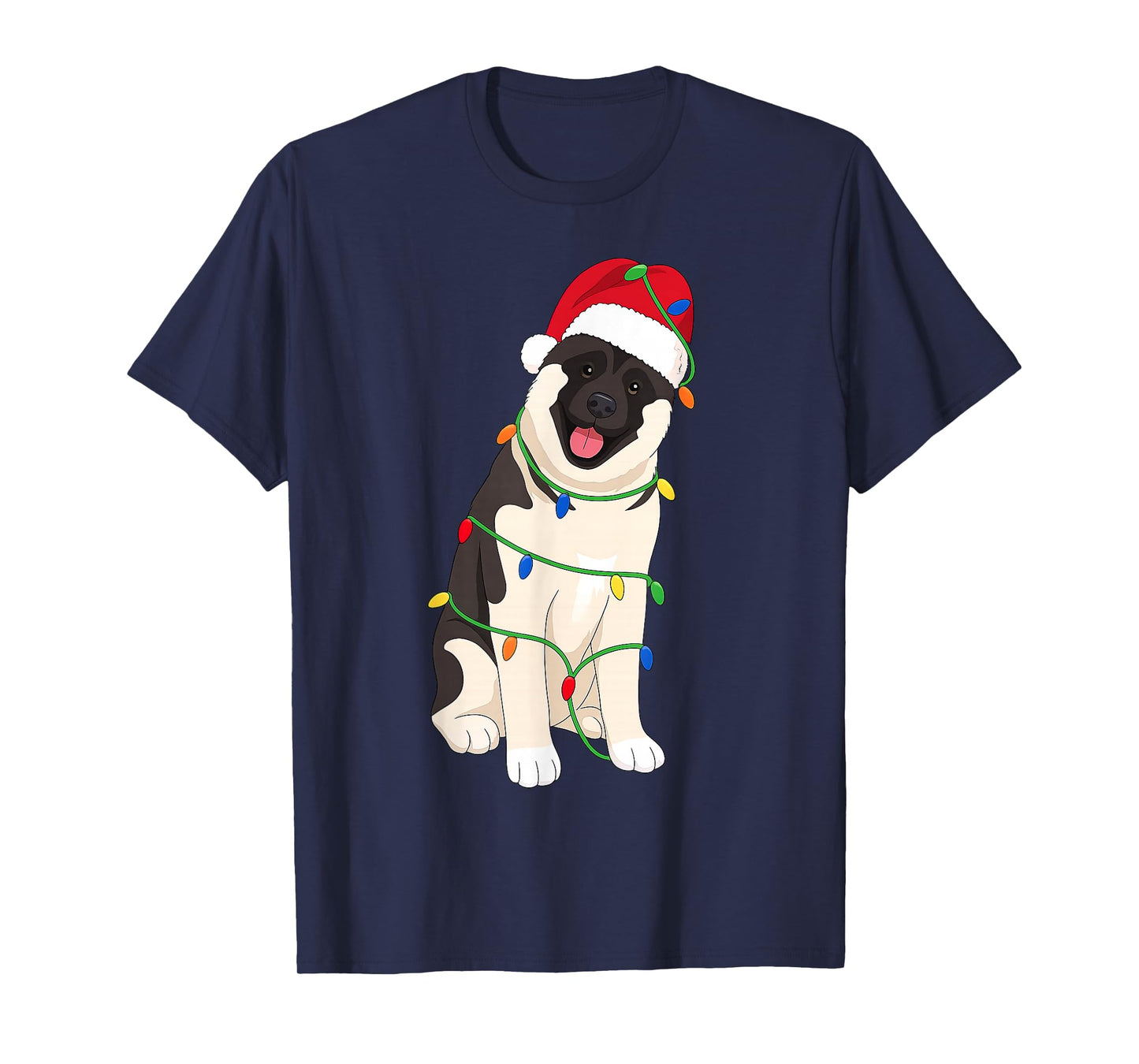 American Akita Christmas Tree Lights Holiday Dog Lover T-Shirt