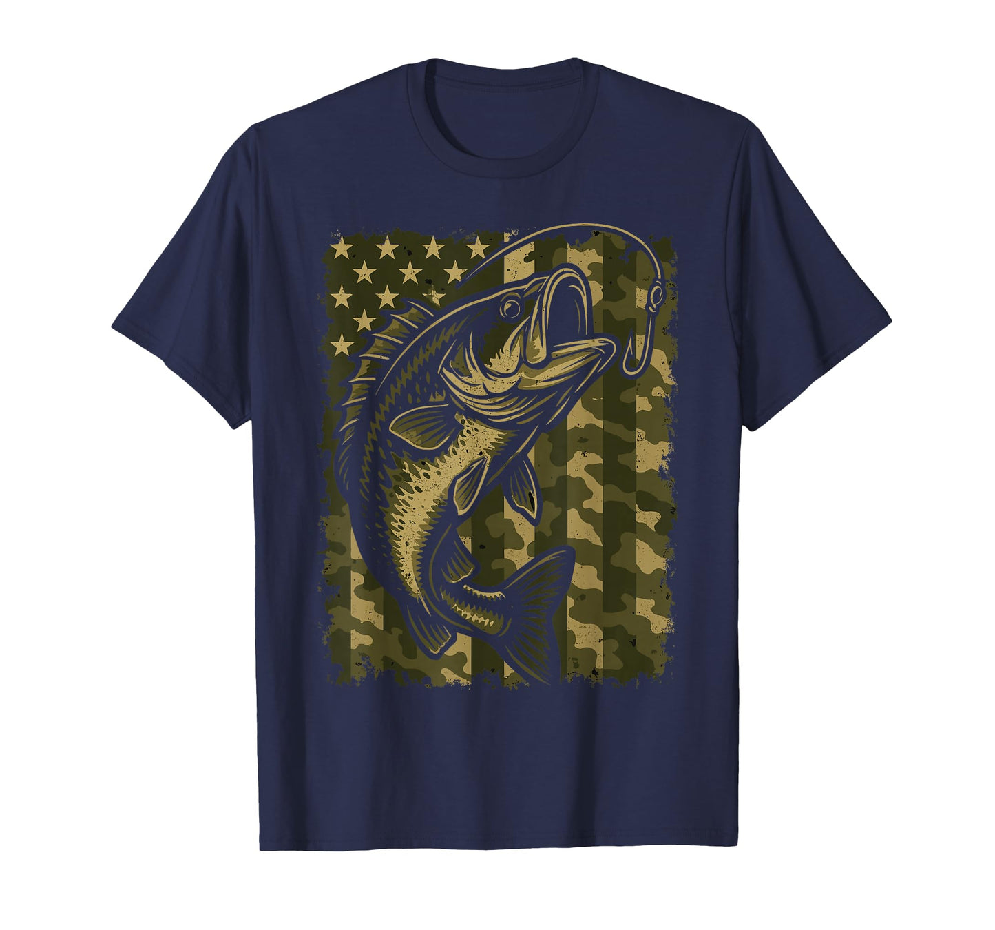 Patriotic Bass Fishing Camouflage American Flag T-Shirt