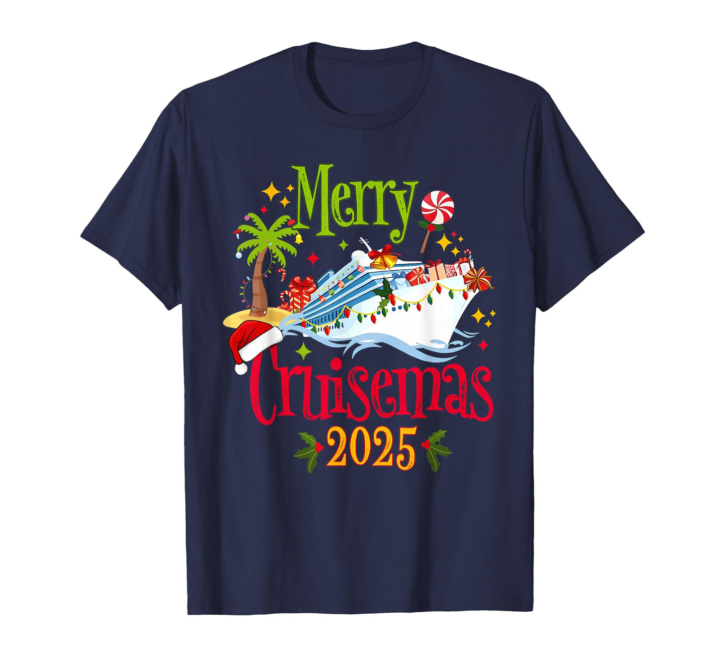 Merry Cruisemas 2025 Family Pajamas Cruise Lights Holiday T-Shirt