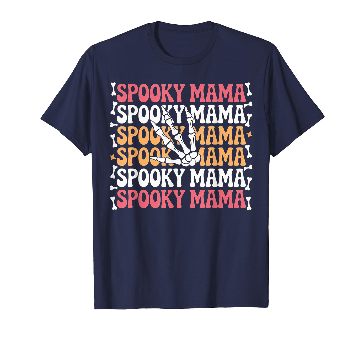 Spooky Mama Cute Skeleton Hand Retro Funny Halloween Moms T-Shirt