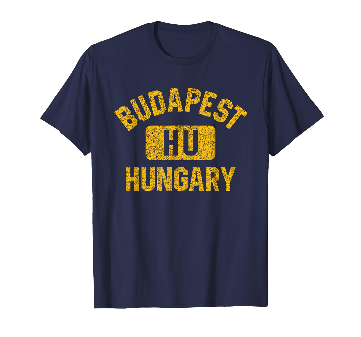 Budapest Hungary Gym Style Distressed Amber Print T-Shirt