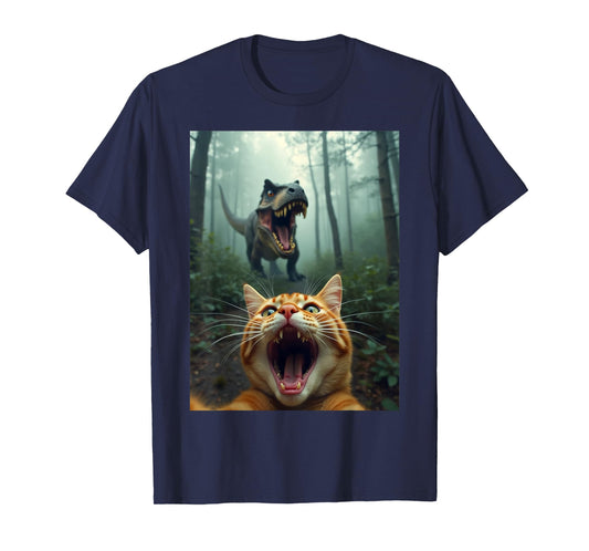 Cat Selfie With T-Rex Dinosaur T-Shirt