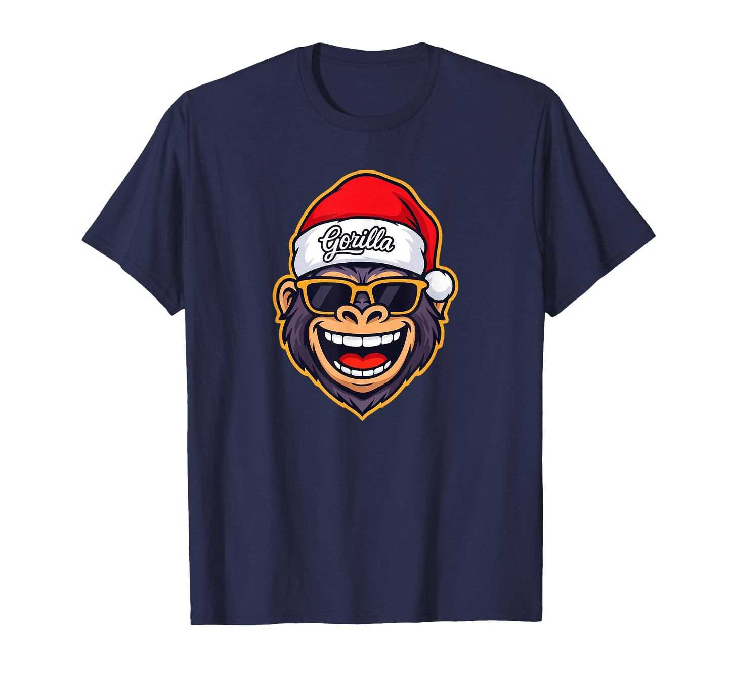 Funny Gorilla Christmas Santa Hat Sunglasses Holiday Xmas T-Shirt