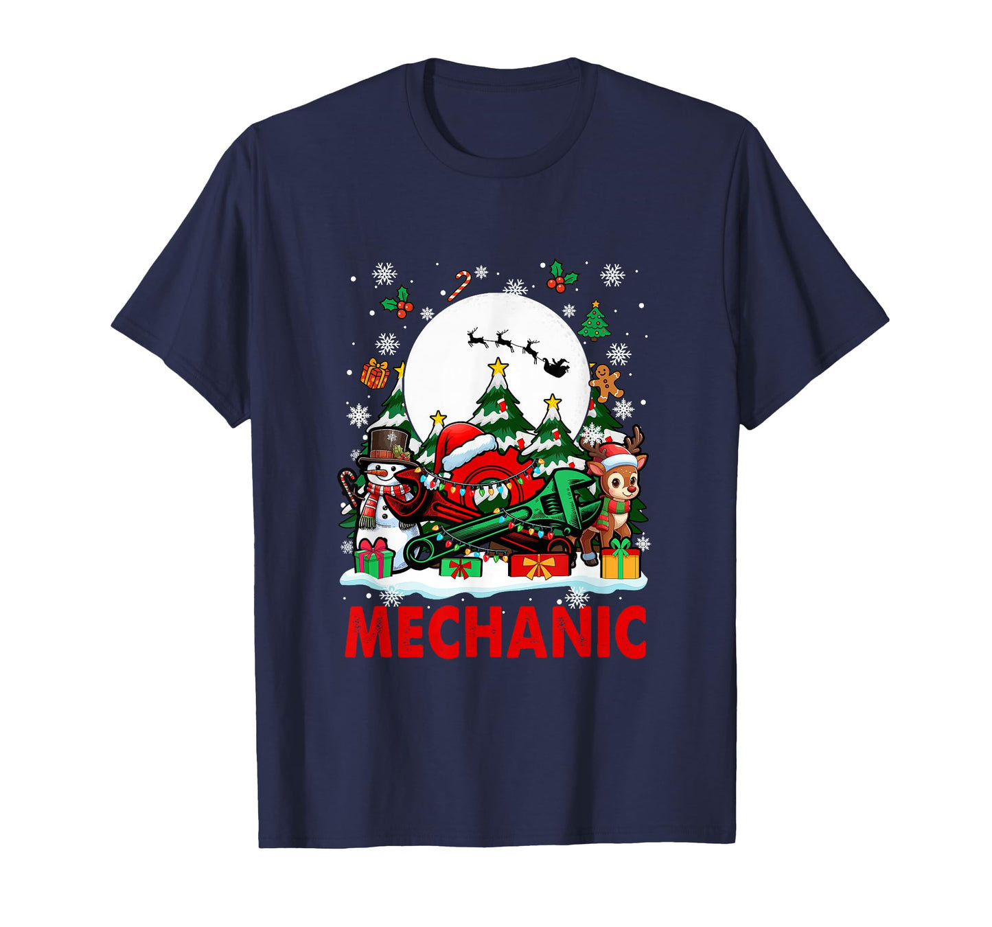 Mechanic Job Tools Santa Snowmen Reindeer Christmas Trees T-Shirt