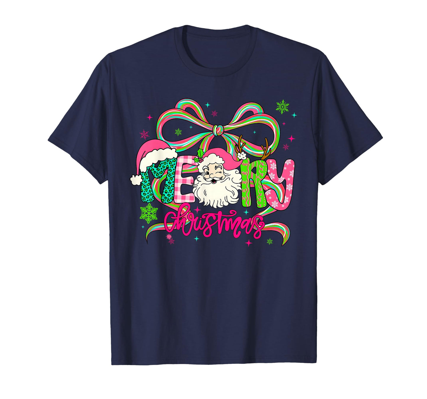 Merry Christmas Coquette Bow Pink Santa Claus Girl Women T-Shirt