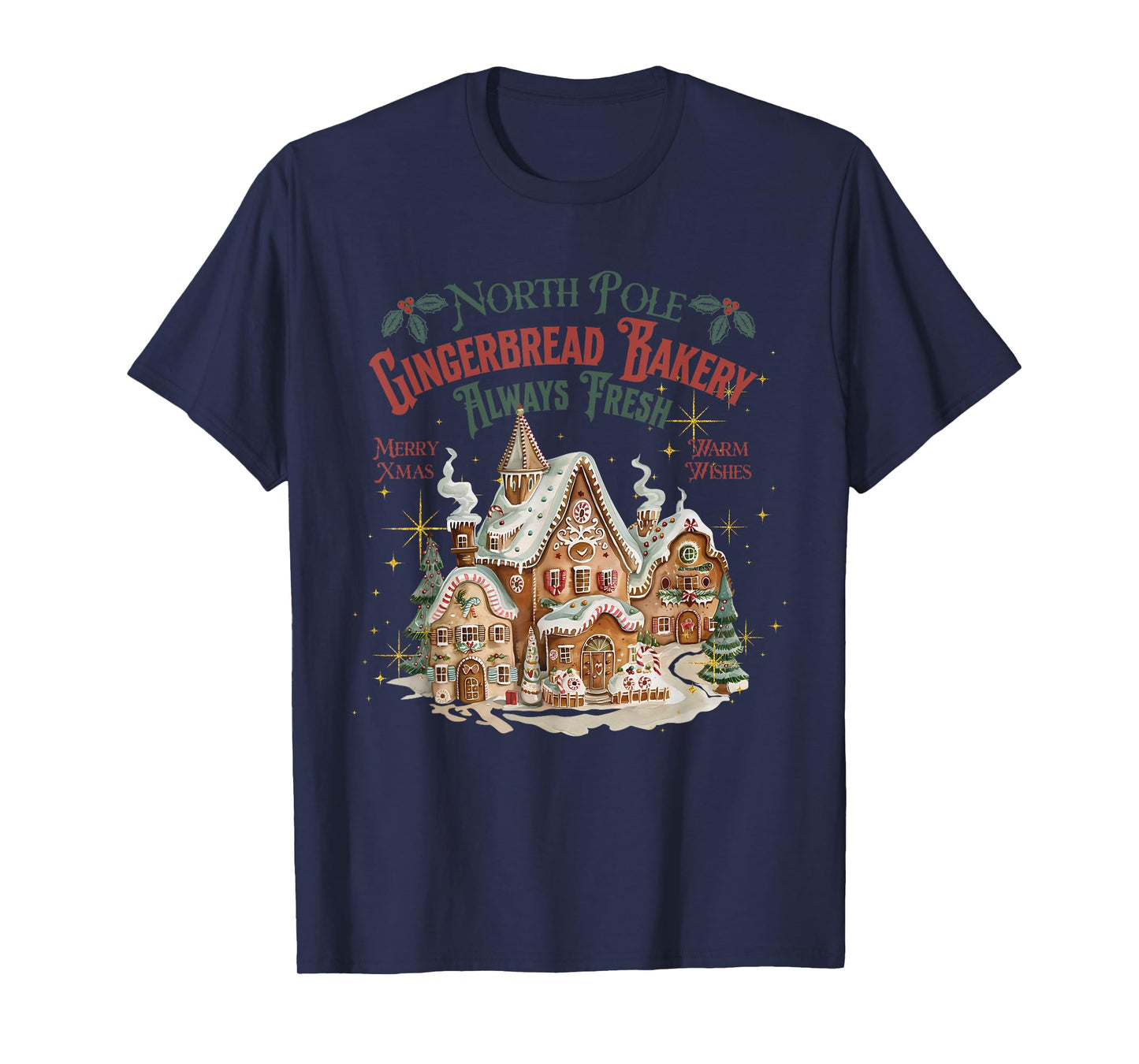 Retro Vintage North Pole Gingerbread Bakery Merry Christmas T-Shirt