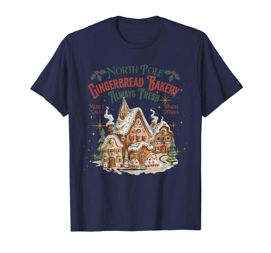 Retro Vintage North Pole Gingerbread Bakery Merry Christmas T-Shirt