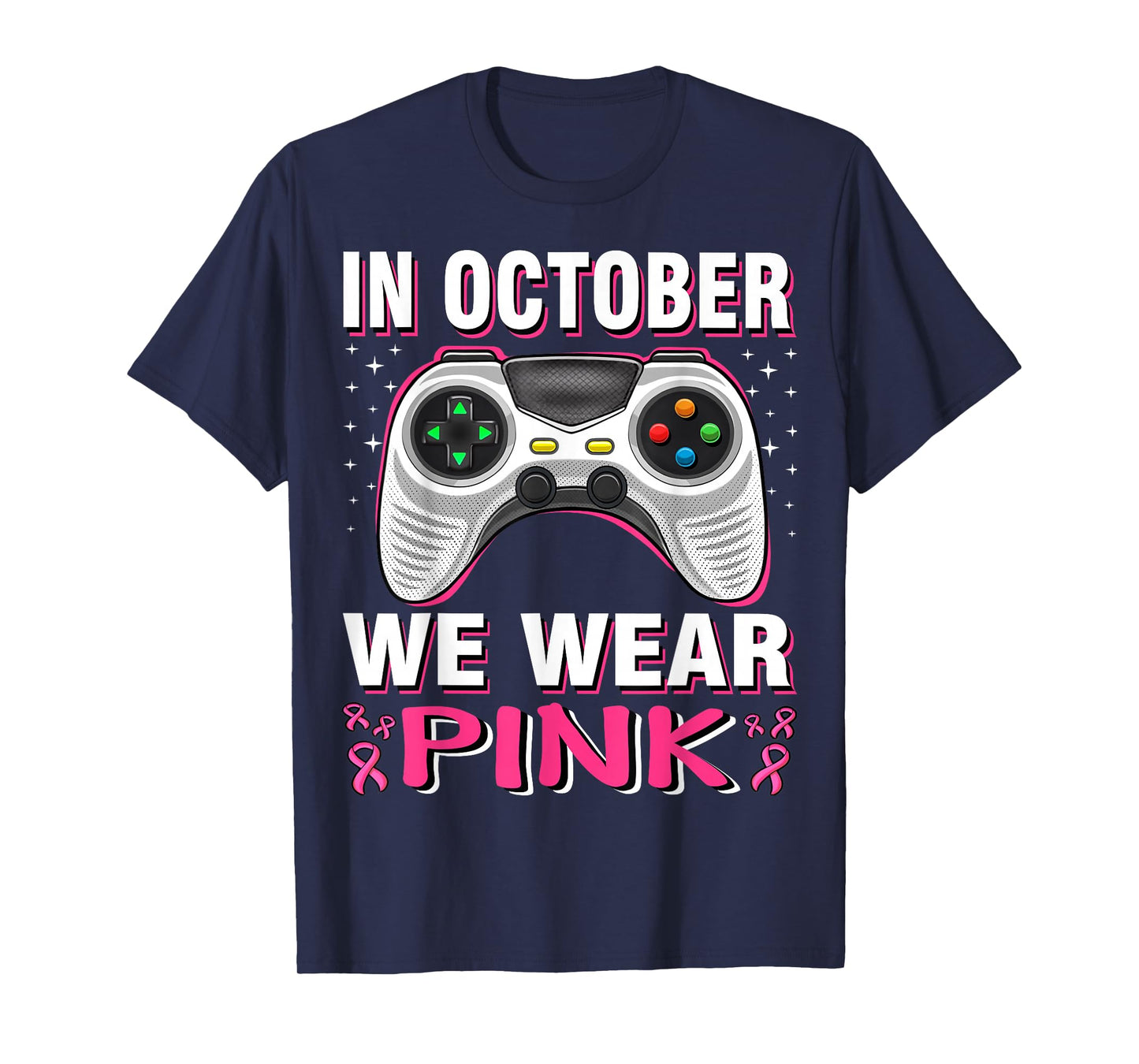 In October We Wear Pink Breast Cancer Gaming Kids Boys Youth T-Shirt